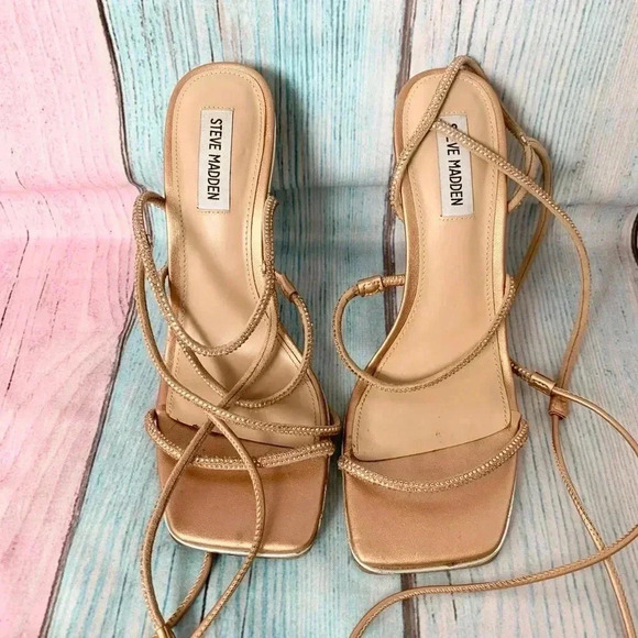 Steve Madden rose gold rhinestone strappy stiletto sandals - Picture 3 of 11